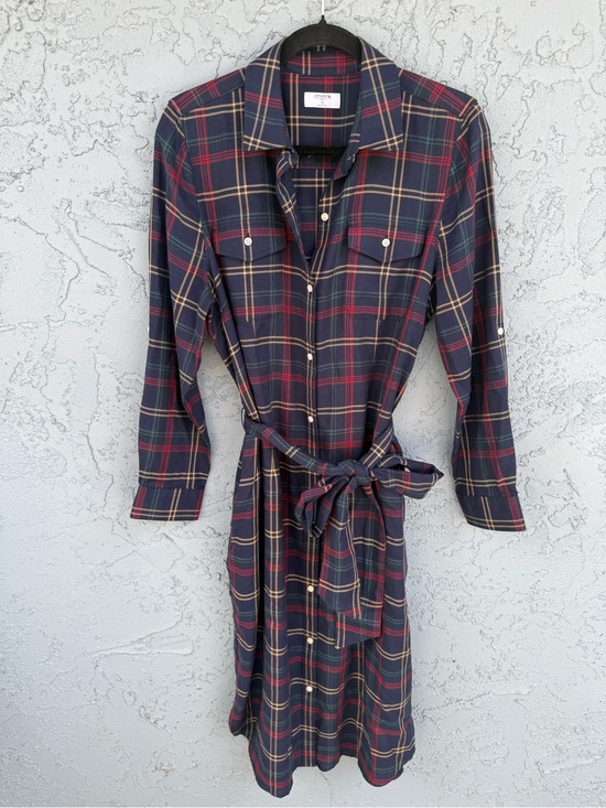 UNTUCKit Dresses & Skirts - UNTUCKit Parker Tartan Plaid Button-Front Shirt Midi Dress Tie Navy Red 10
